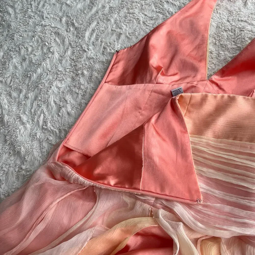 Laundry by Shelli Segal silk beaded halter‎ dress prom cocktail pastel peach 6 - Picture 8 of 15